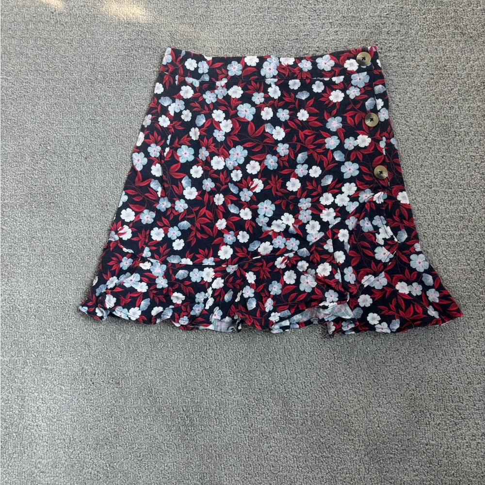 Floral Print Women's Skirt - Red and White